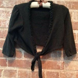 J KHAKI Black Cotton Tie Waist Ruffle Crop Cardigan Sweater Big Girls Size XL